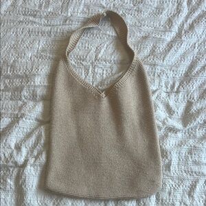 Beige Knit Shoulder Bag